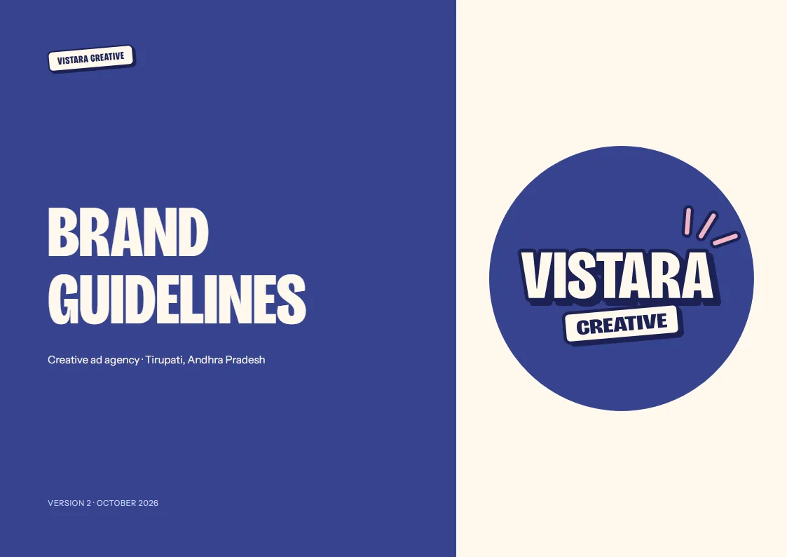 Cover of the Vistara Creative brand guidelines with the Shout badge logo